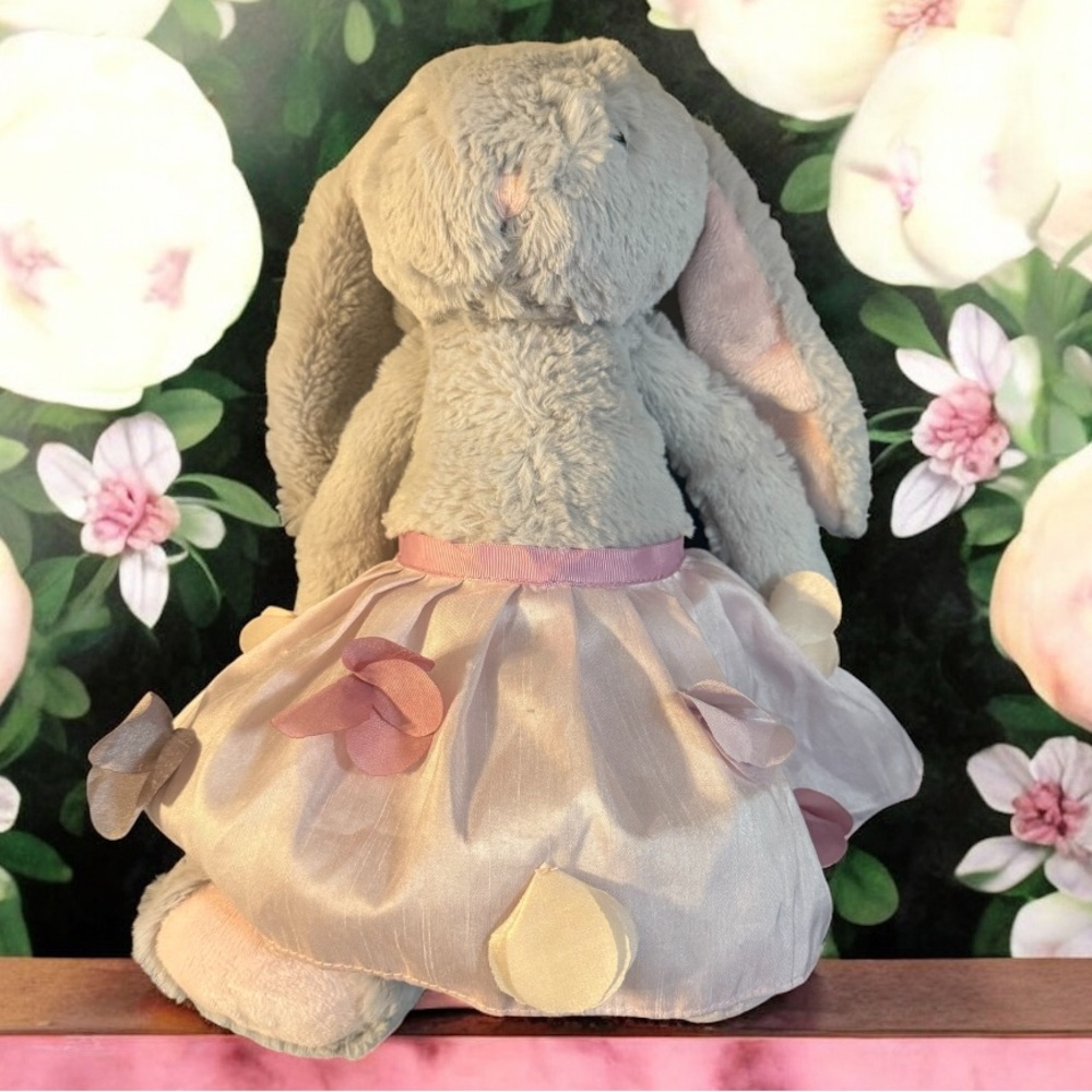 Kids Line 14” Plush Gray Bunny Rabbit In Pink Skirt Stuffed Animal Lovey